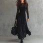 Women's Black See-Through Mesh Long Sleeve Maxi Dress – Elegant Sheer Overlay Gown