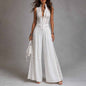 Sleeveless Lace Patchwork Wide-Leg Jumpsuit – High Waist Zip Front
