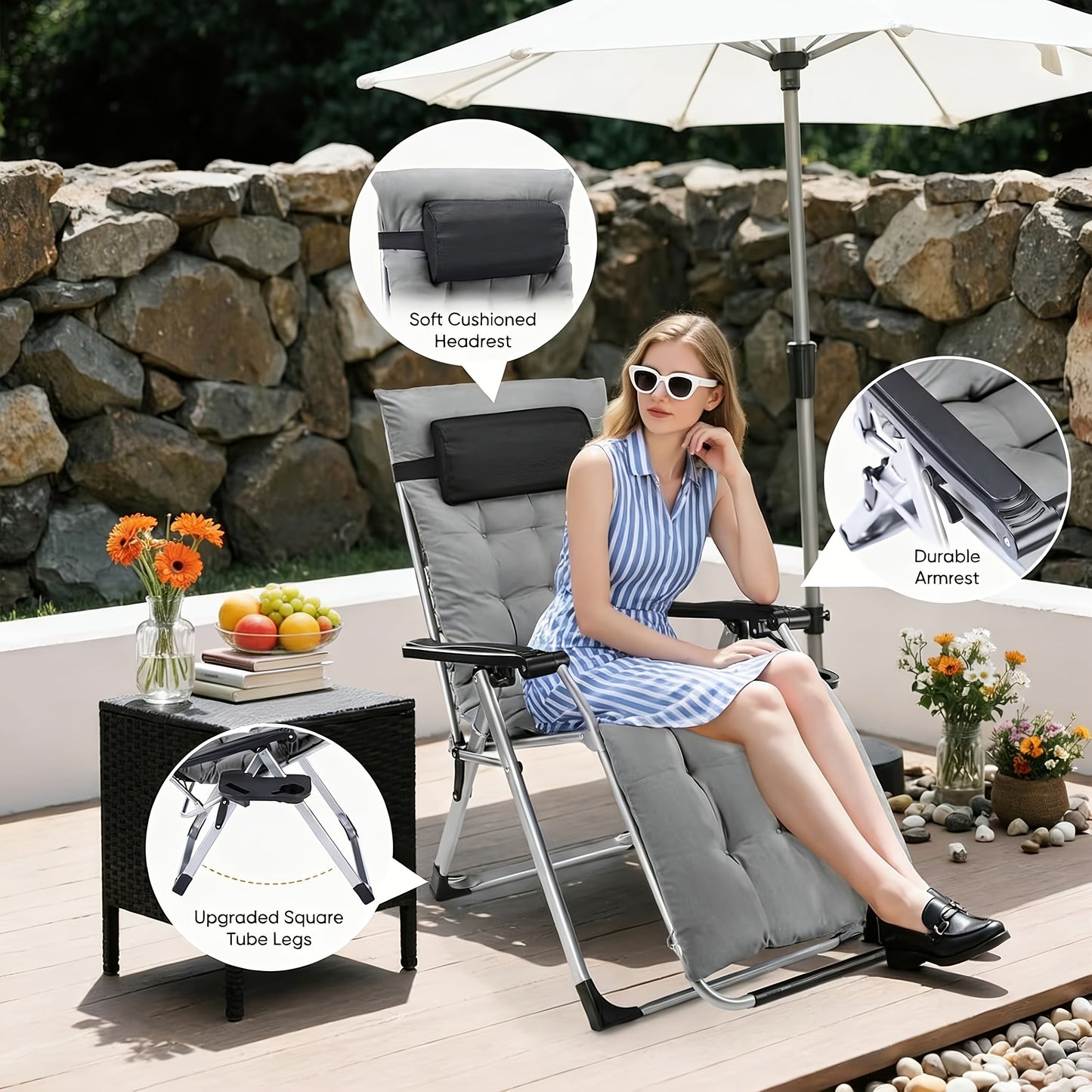 Zero Gravity Recliner Chair Foldable Patio Lounge w/Cup Holder & Cushion