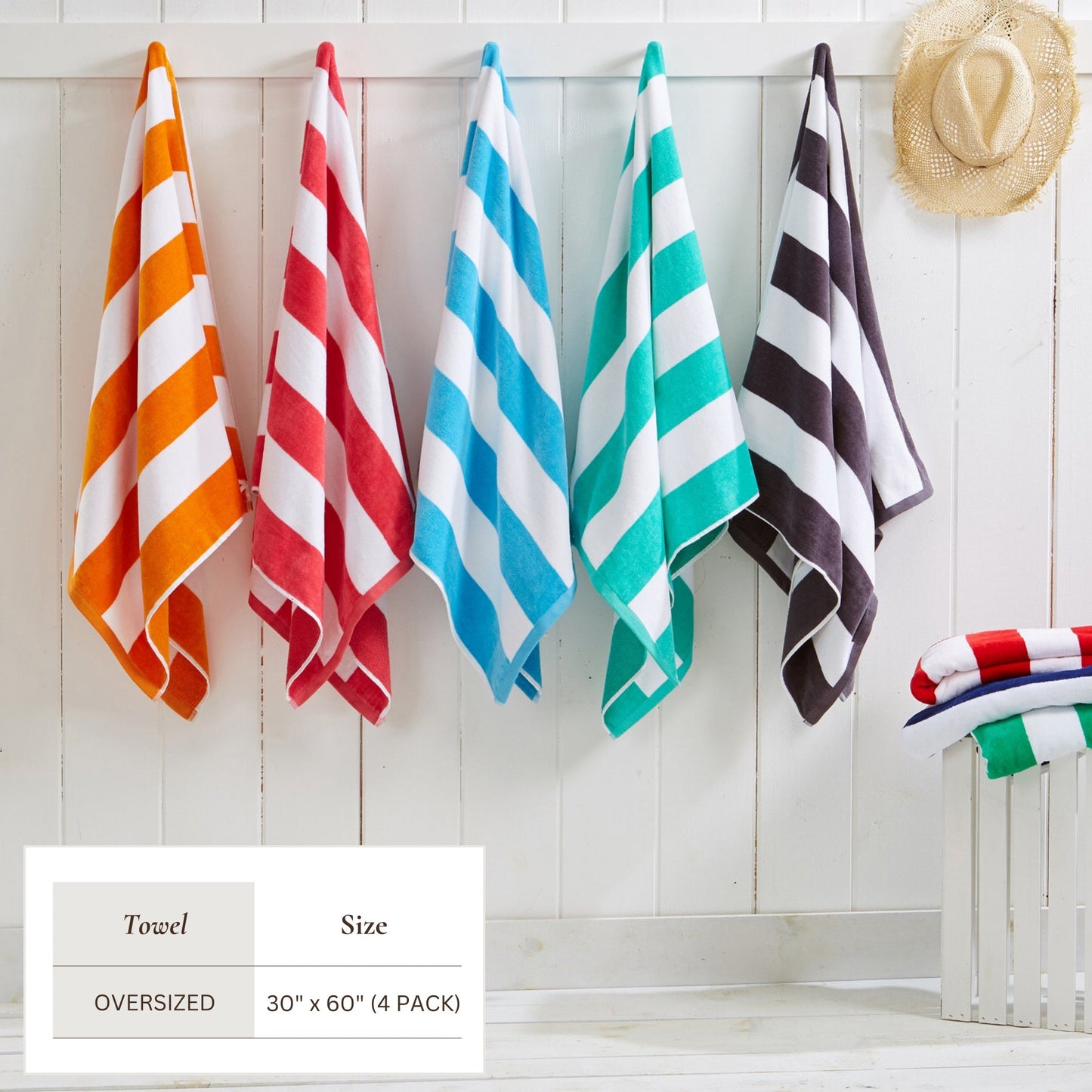 Cotton Velour Cabana Stripe Beach Towel - Novia Collection